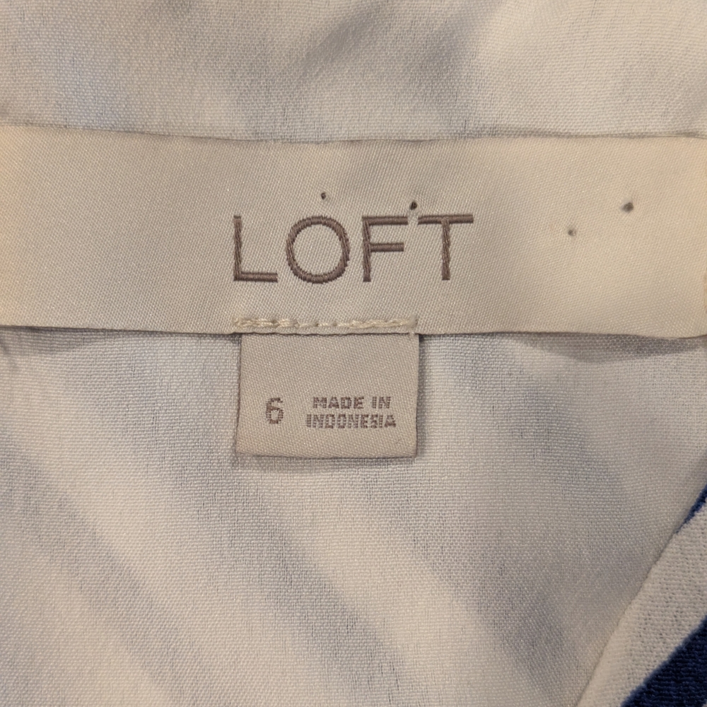 LOFT Nautical Blue White Stripe Faux Wrap Tie Waist Dress Size 6 Pockets - Picture 4 of 13